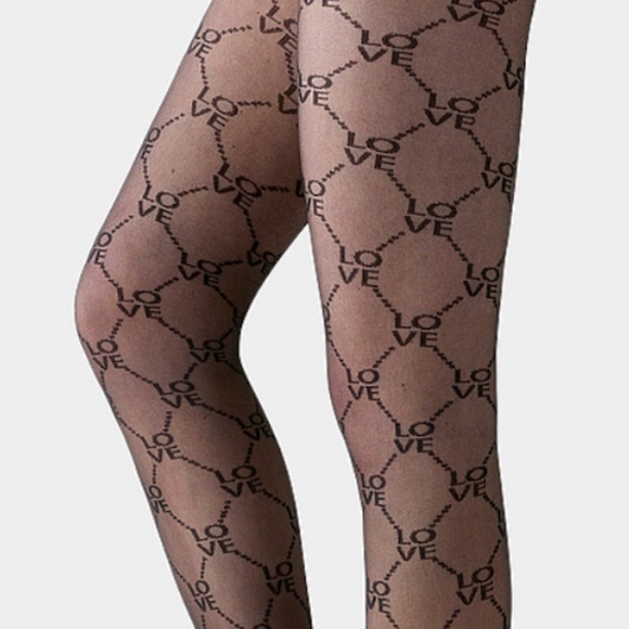 Love & diamonds black sheer pantyhose fantasy tights made in Italy NWT - Picture 2 of 8